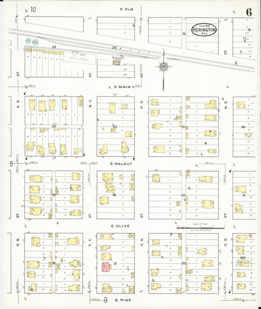 Sanborn Fire Insurance Map from Herington, Dickinson County, Kansas (1918), Sheet #0006 - Historic Sanborn Fire Insurance Map Print, vintage old map wall art, antique decor, genealogy gift, Kansas Kansas map