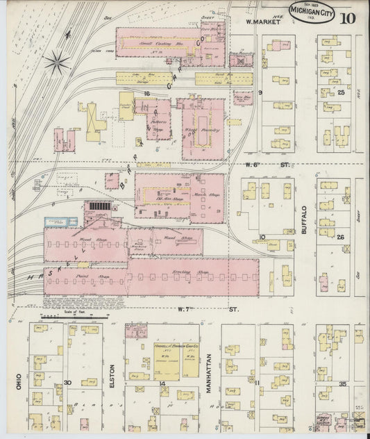 Sanborn Fire Insurance Map from Michigan City, La Porte County, Indiana (1889), Sheet #0010 - Historic Sanborn Fire Insurance Map Print, vintage old map wall art, antique decor, genealogy gift, Michigan Michigan map