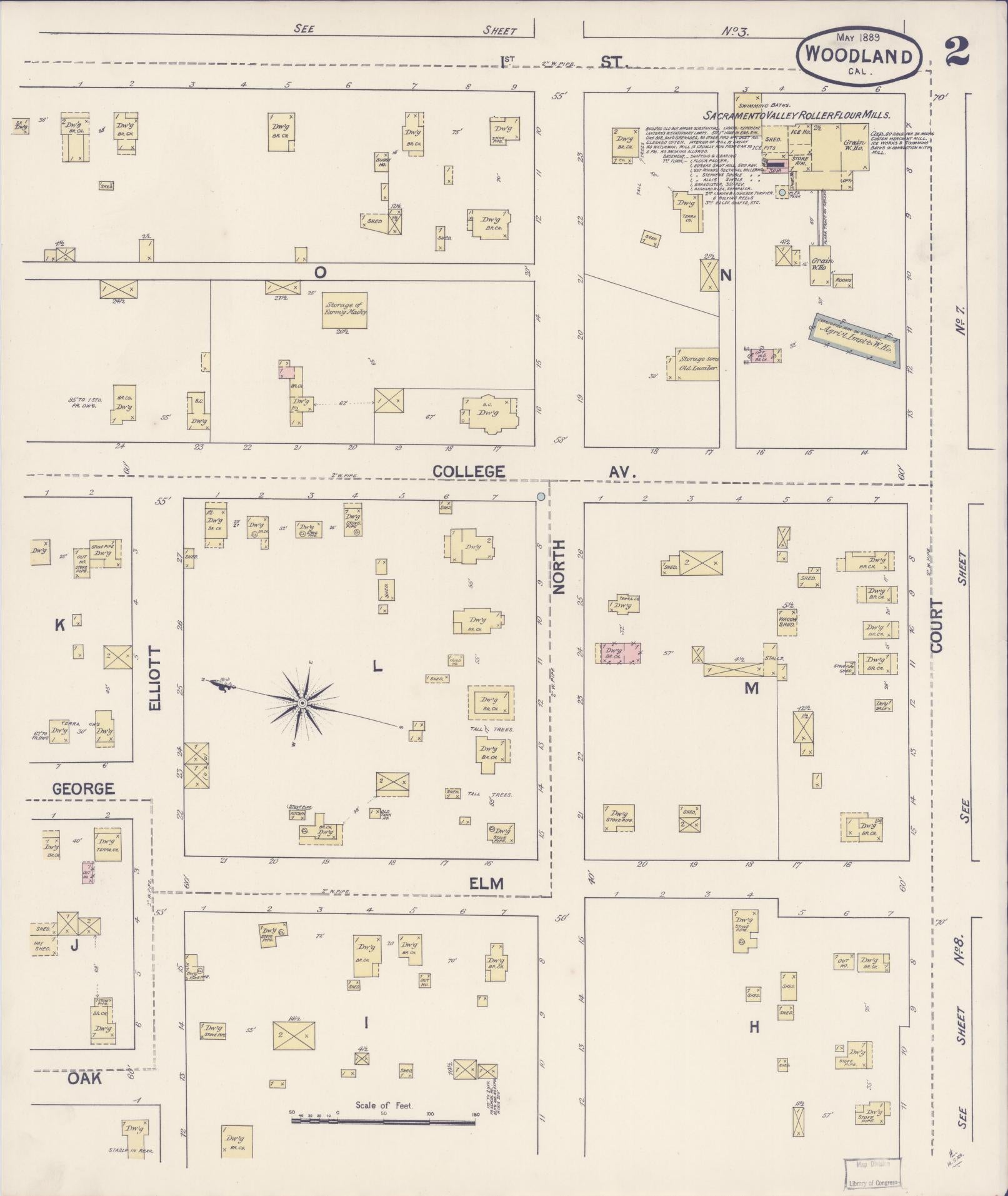 Sanborn Fire Insurance Map from Woodland, Yolo County, California (1889), Sheet #0002 - Complete Map Set gallery image, historic Sanborn map, vintage wall art, California California