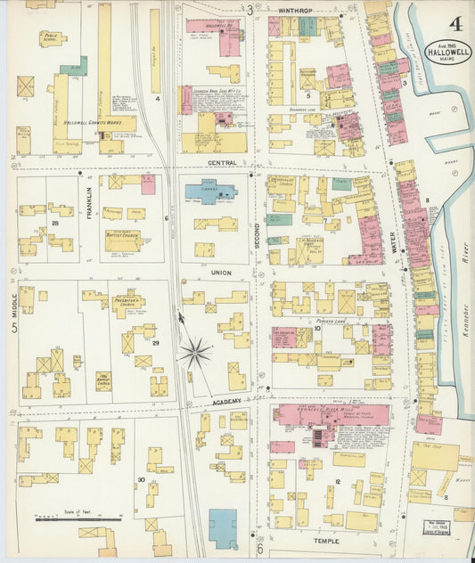 Sanborn Fire Insurance Map from Hallowell, Kennebec County, Maine (1903), Sheet #0004 - Historic Sanborn Fire Insurance Map Print, vintage old map wall art, antique decor, genealogy gift, Maine Maine map