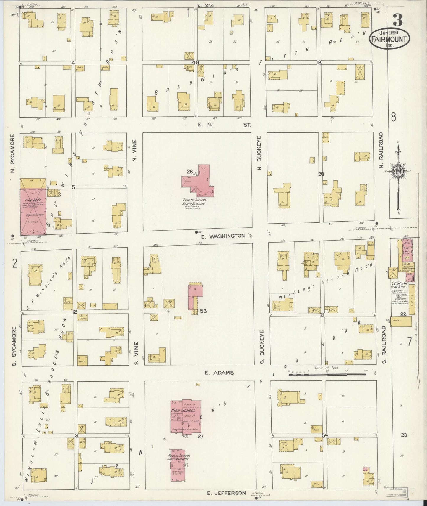 Sanborn Fire Insurance Map from Fairmount, Grant County, Indiana (1916), Sheet #0003 - Complete Map Set gallery image, historic Sanborn map, vintage wall art, Indiana Indiana