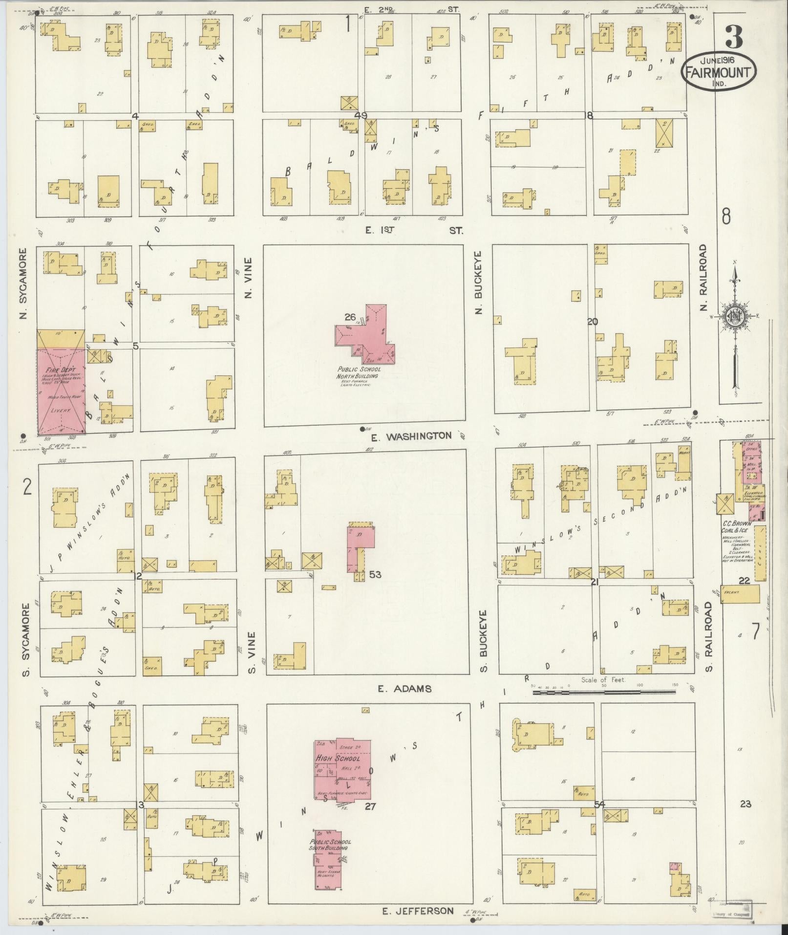 Sanborn Fire Insurance Map from Fairmount, Grant County, Indiana (1916), Sheet #0003 - Complete Map Set gallery image, historic Sanborn map, vintage wall art, Indiana Indiana