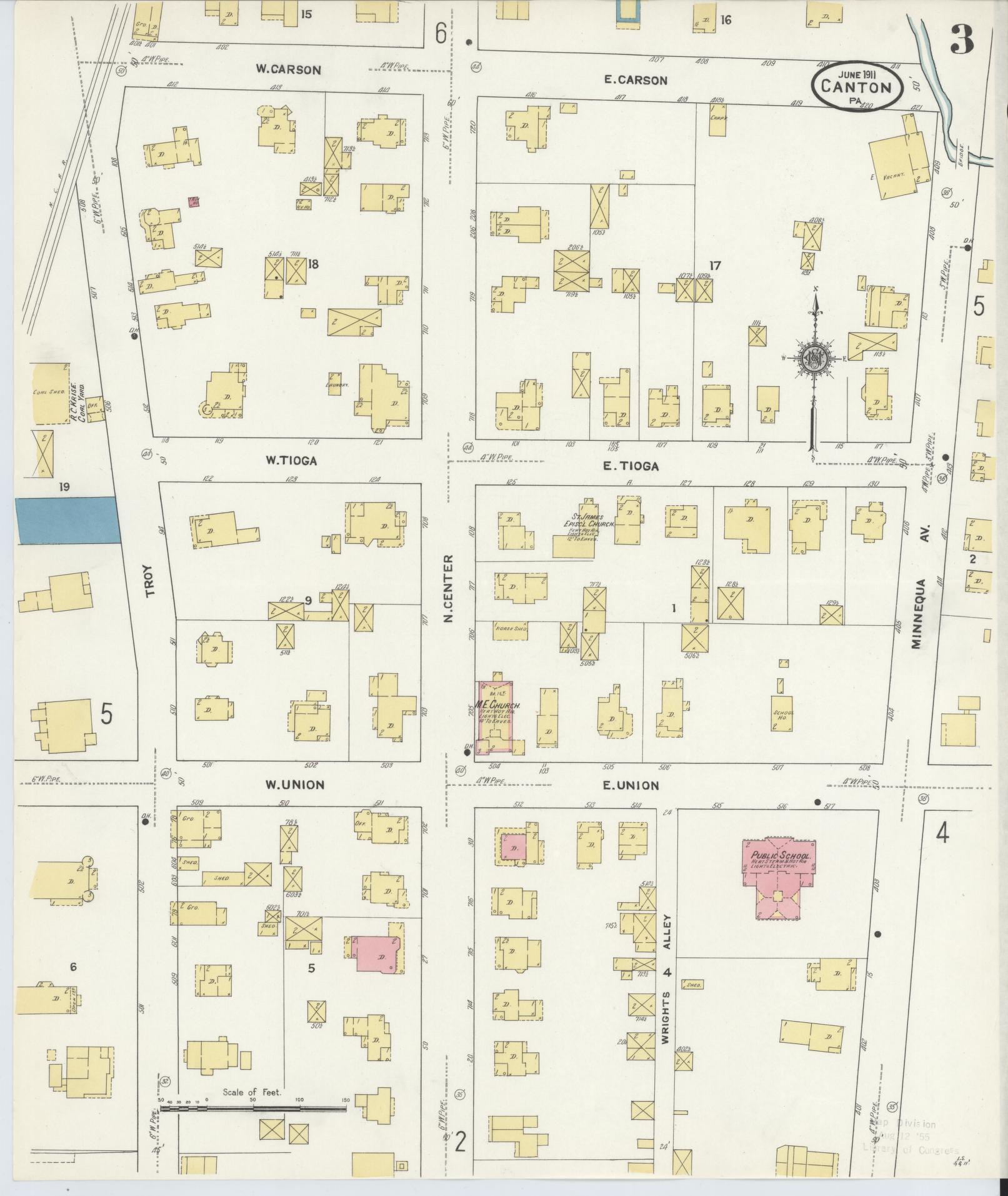 Sanborn Fire Insurance Map from Canton, Bradford County, Pennsylvania (1911), Sheet #0003 - Historic Sanborn Fire Insurance Map Print, vintage old map wall art, antique decor, genealogy gift, Pennsylvania Pennsylvania map