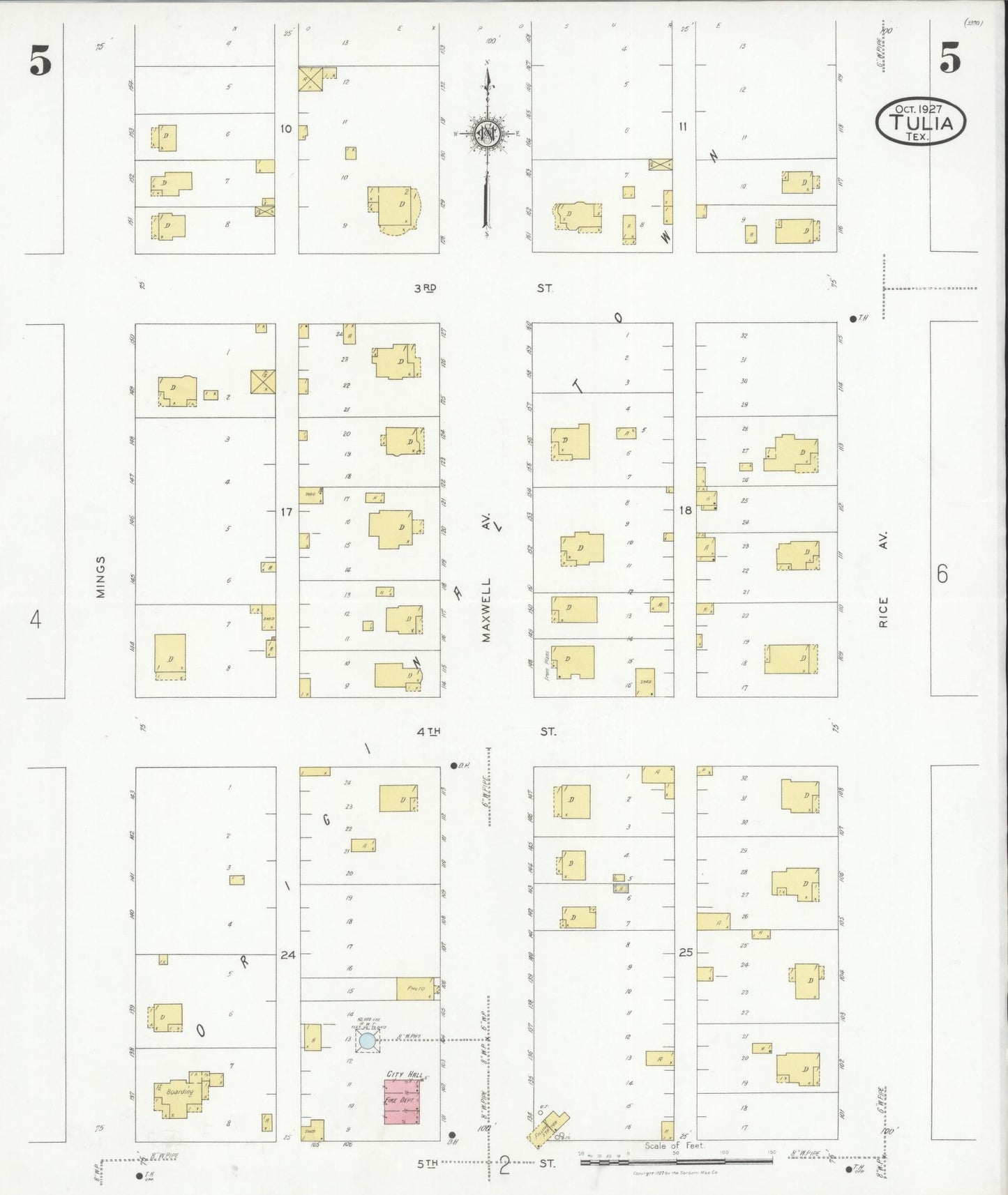 Sanborn Fire Insurance Map from Tulia, Swisher County, Texas (1927), Sheet #0005 - Historic Sanborn Fire Insurance Map Print, vintage old map wall art, antique decor, genealogy gift, Texas Texas map