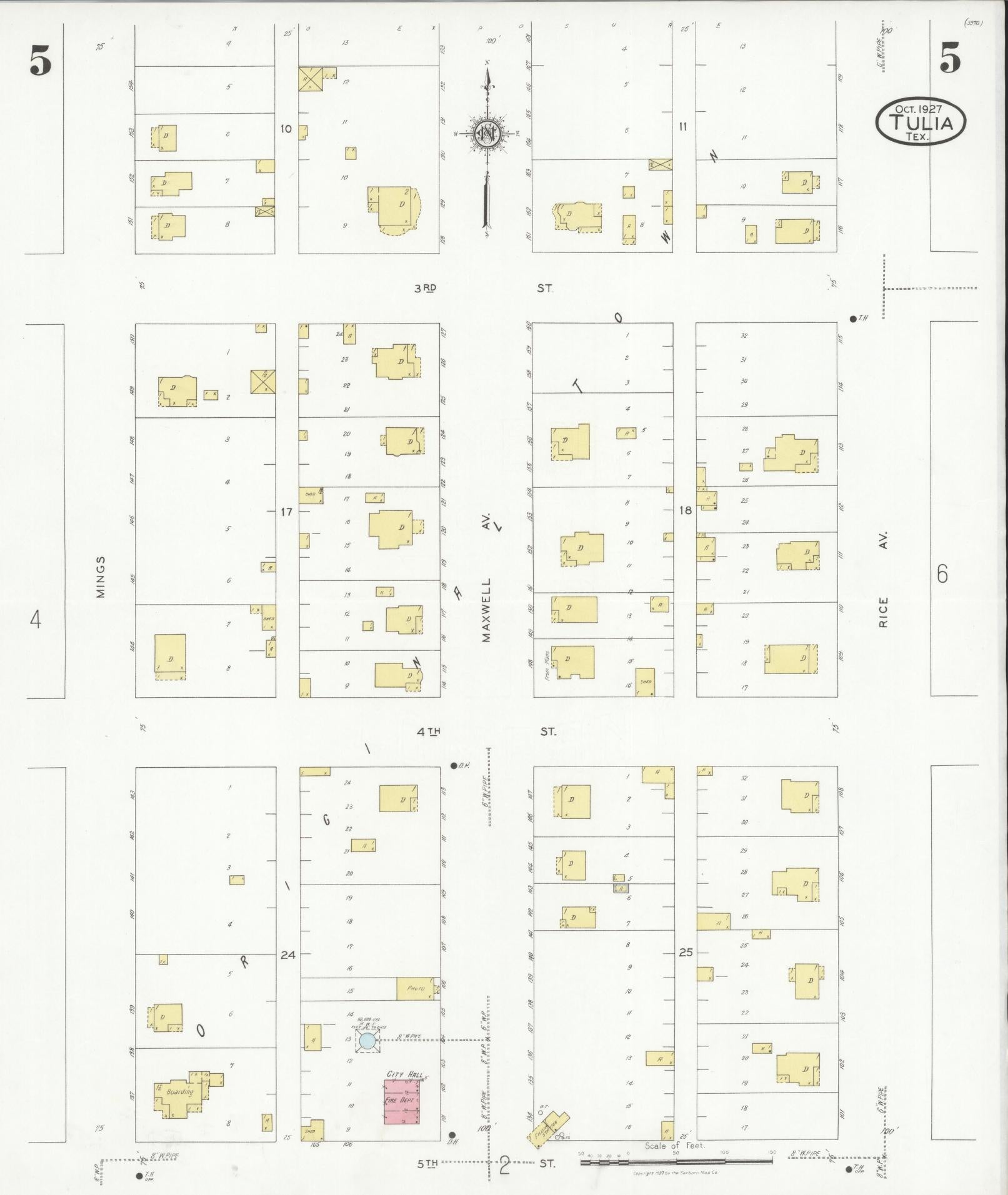Sanborn Fire Insurance Map from Tulia, Swisher County, Texas (1927), Sheet #0005 - Historic Sanborn Fire Insurance Map Print, vintage old map wall art, antique decor, genealogy gift, Texas Texas map