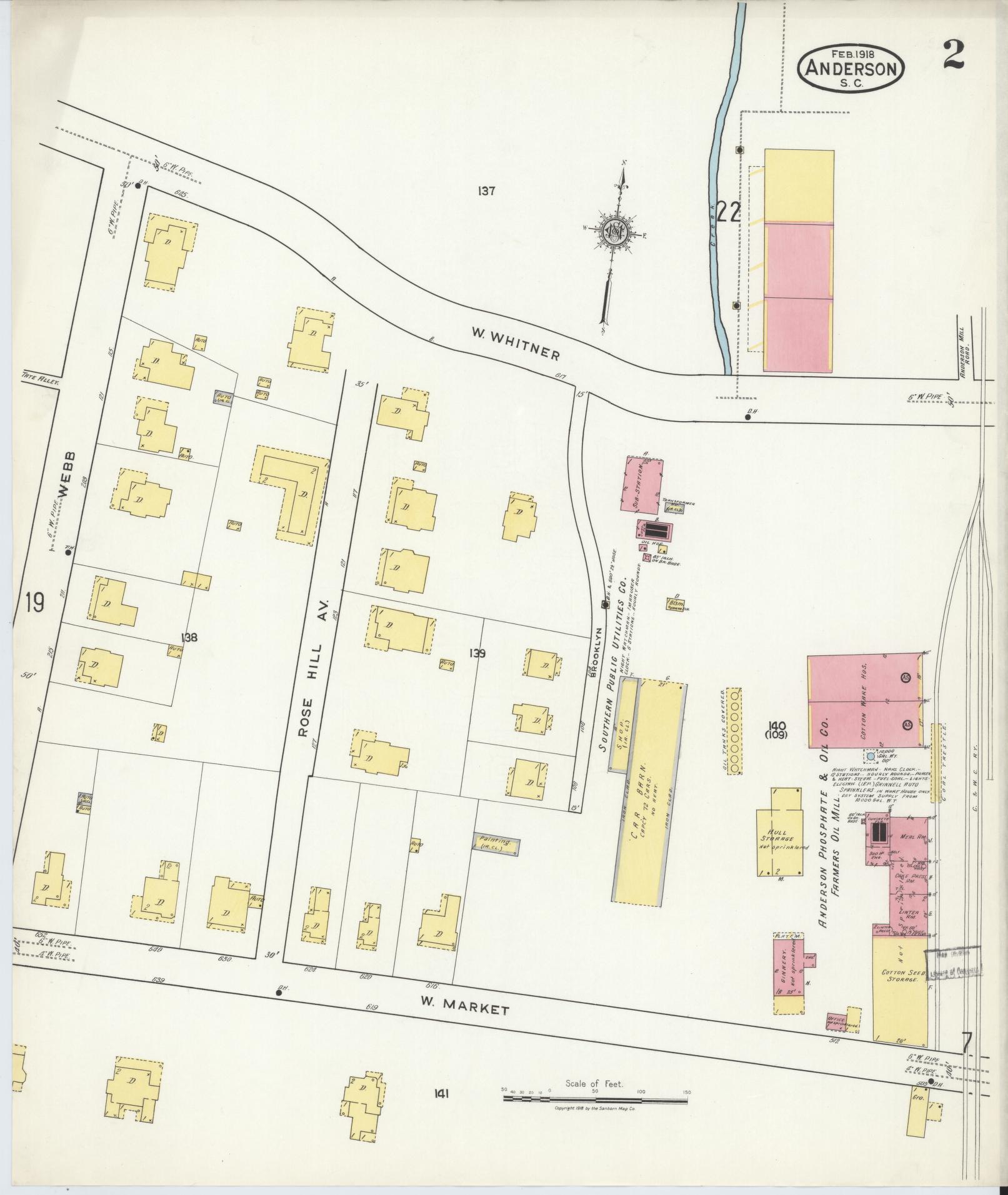 Sanborn Fire Insurance Map from Anderson, Anderson County, South Carolina (1918), Sheet #0002 - Complete Map Set gallery image, historic Sanborn map, vintage wall art, South Carolina South Carolina