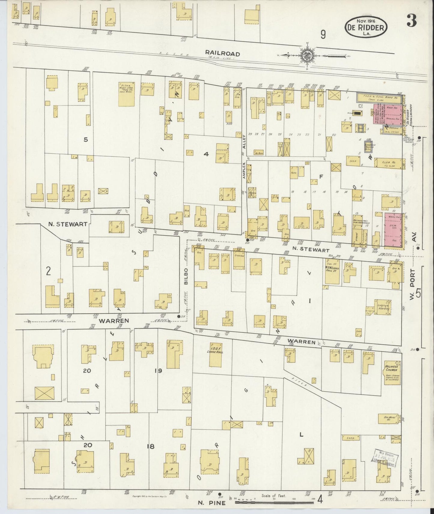 Sanborn Fire Insurance Map from De Ridder, Beauregard Parish, Louisiana (1916), Sheet #0003 - Complete Map Set gallery image, historic Sanborn map, vintage wall art, Louisiana Louisiana
