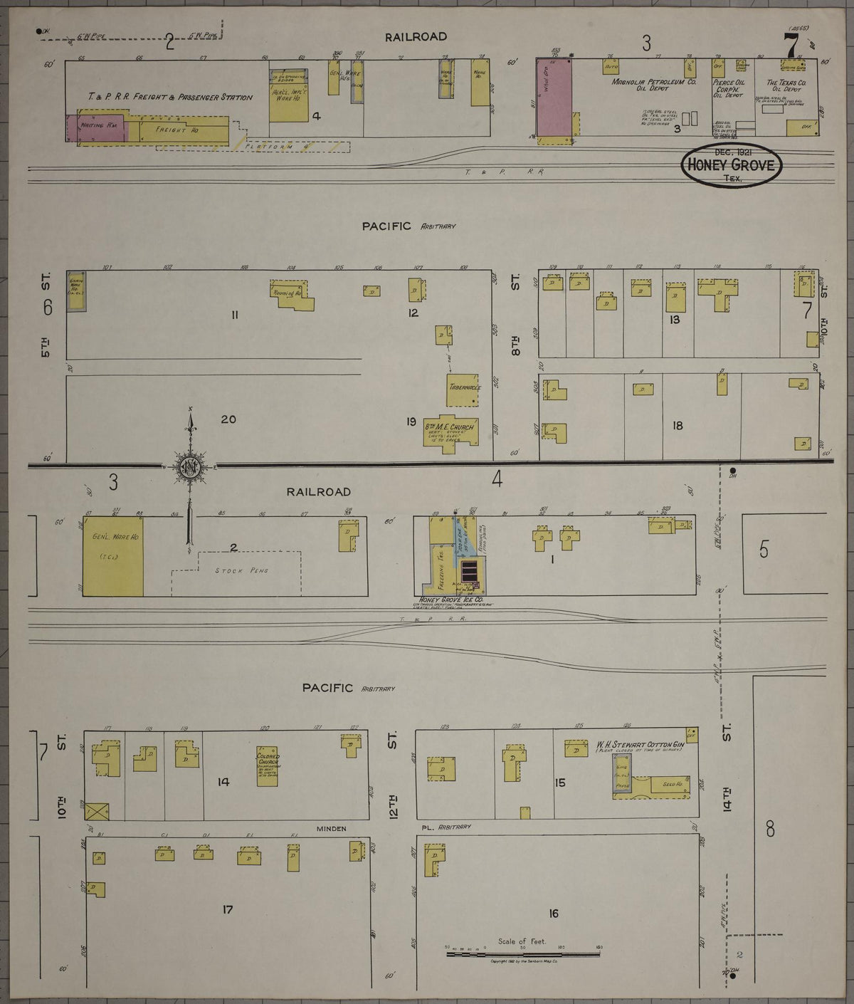 Sanborn Fire Insurance Map from Honey Grove, Fannin County, Texas (1921), Sheet #0007 - Complete Map Set gallery image, historic Sanborn map, vintage wall art, Texas Texas