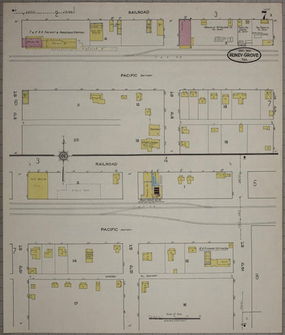 Sanborn Fire Insurance Map from Honey Grove, Fannin County, Texas (1921), Sheet #0007 - Complete Map Set gallery image, historic Sanborn map, vintage wall art, Texas Texas