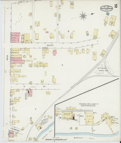 Sanborn Fire Insurance Map from Buckhannon, Upshur County, West Virginia (1894), Sheet #0002 - Complete Map Set gallery image, historic Sanborn map, vintage wall art, West Virginia West Virginia