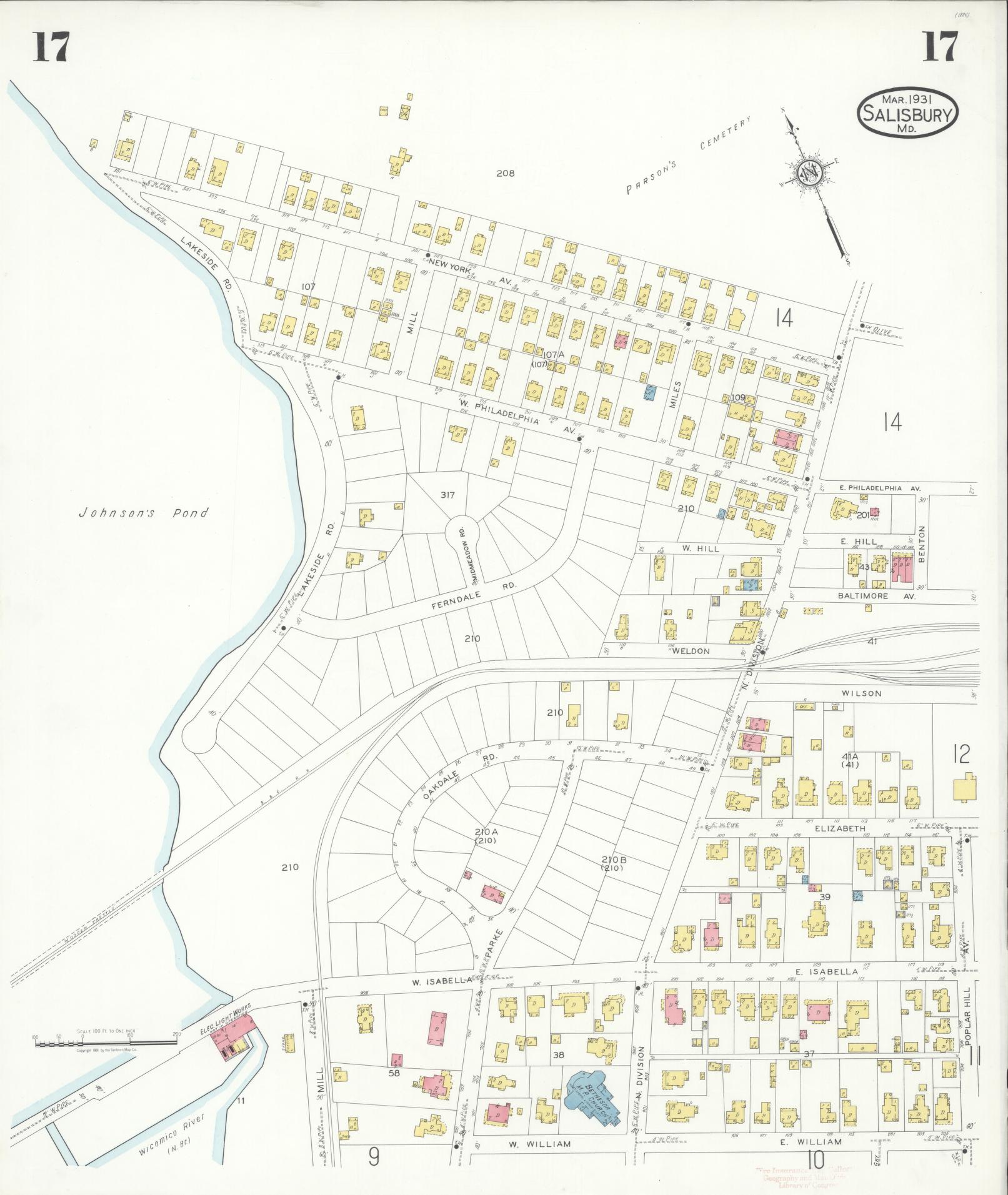 Sanborn Fire Insurance Map from Salisbury, Wicomico County, Maryland (1931), Sheet #0017 - Historic Sanborn Fire Insurance Map Print, vintage old map wall art