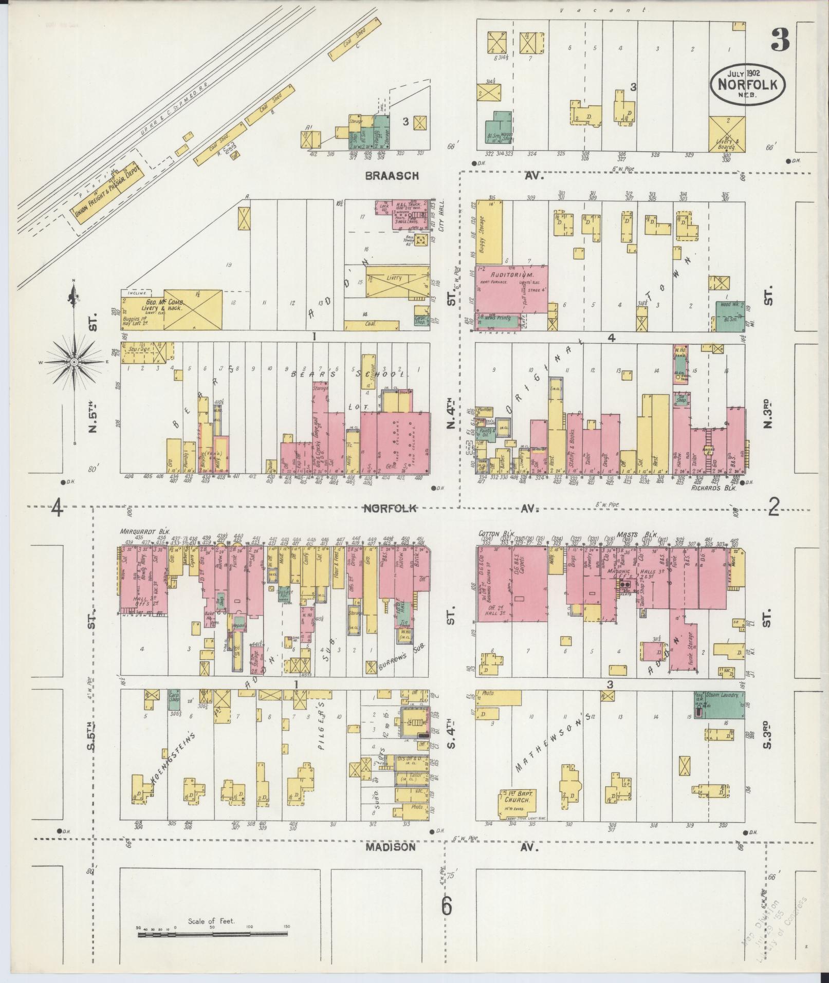 Sanborn Fire Insurance Map from Norfolk, Madison County, Nebraska (1902), Sheet #0003 - Complete Map Set gallery image, historic Sanborn map, vintage wall art, Nebraska Nebraska