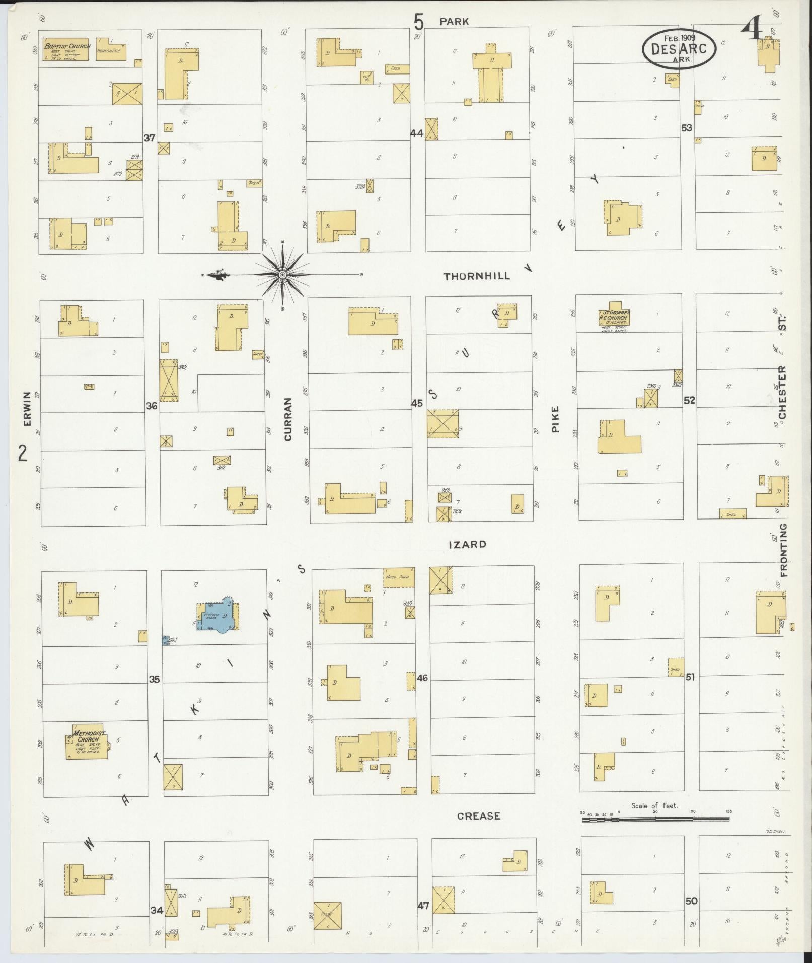 Sanborn Fire Insurance Map from Des Arc, Prarrie County, Arkansas (1909), Sheet #0004 - Complete Map Set gallery image, historic Sanborn map, vintage wall art, Arkansas Arkansas