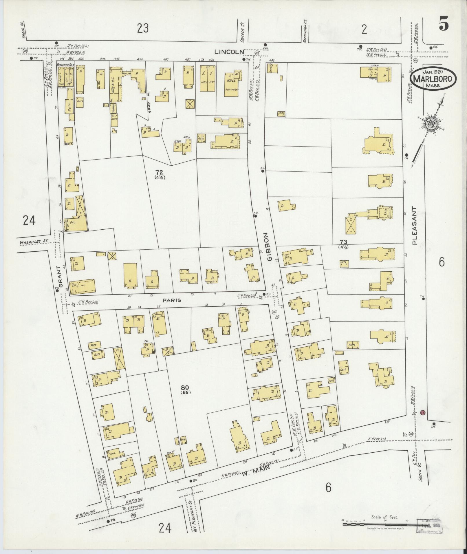 Sanborn Fire Insurance Map from Marlborough, Middlesex County, Massachusetts (1920), Sheet #0005 - Historic Sanborn Fire Insurance Map Print, vintage old map wall art, antique decor, genealogy gift, Massachusetts Massachusetts map
