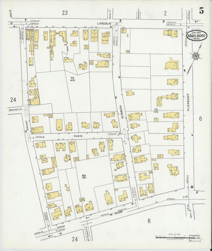 Sanborn Fire Insurance Map from Marlborough, Middlesex County, Massachusetts (1920), Sheet #0005 - Historic Sanborn Fire Insurance Map Print, vintage old map wall art, antique decor, genealogy gift, Massachusetts Massachusetts map