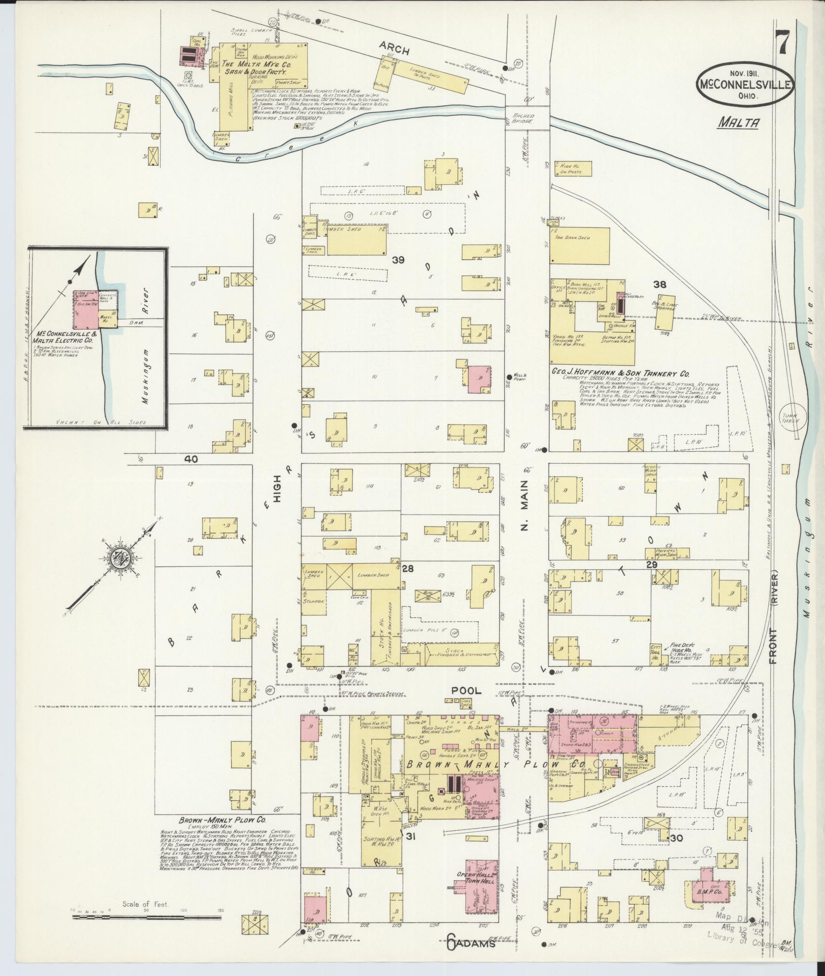 Sanborn Fire Insurance Map from McConnelsville, Morgan County, Ohio (1911), Sheet #0007 - Complete Map Set gallery image, historic Sanborn map, vintage wall art, Ohio Ohio