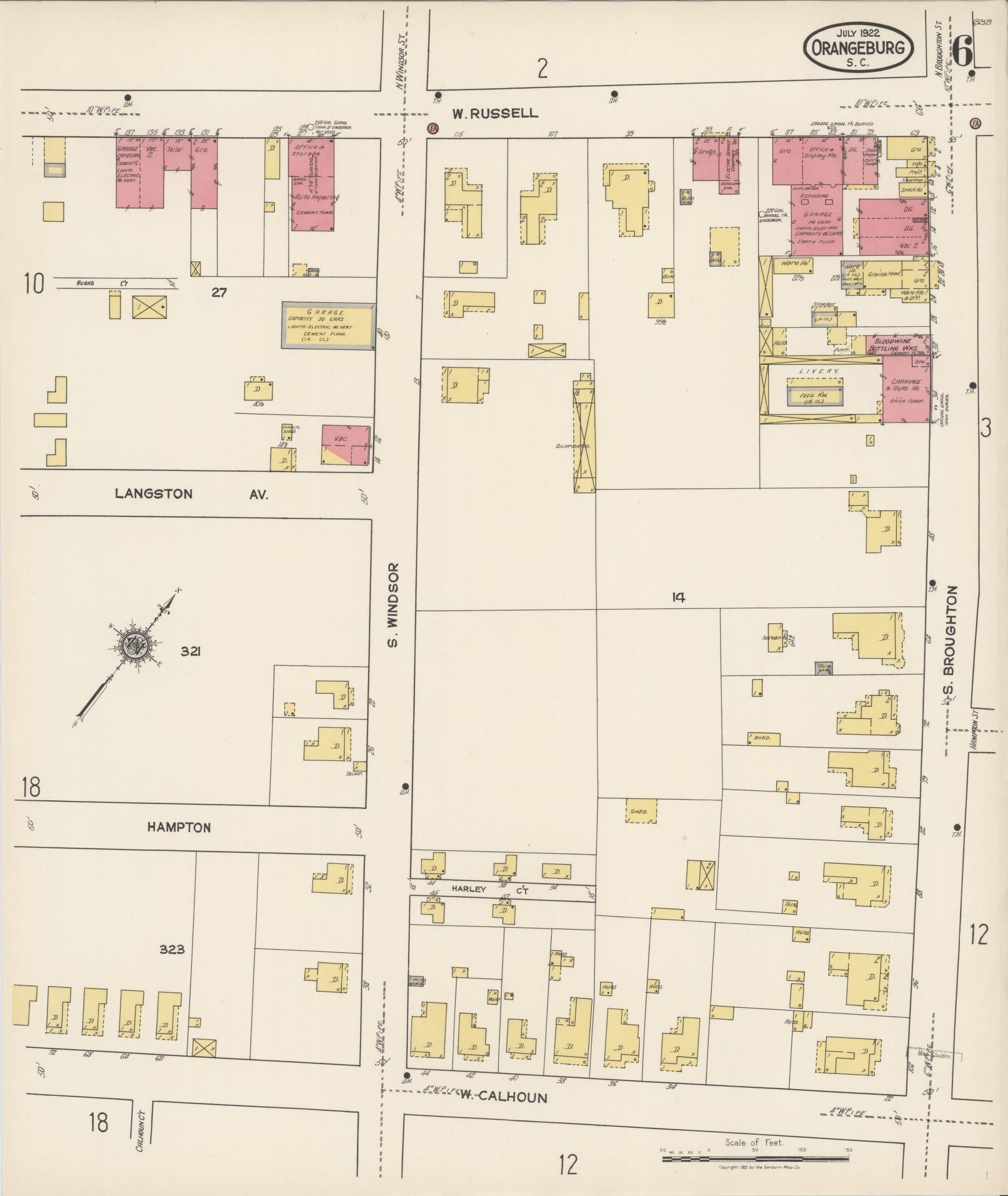 Sanborn Fire Insurance Map from Orangeburg, Orangeburg County, South Carolina (1922), Sheet #0006 - Historic Sanborn Fire Insurance Map Print, vintage old map wall art, antique decor, genealogy gift, South Carolina South Carolina map