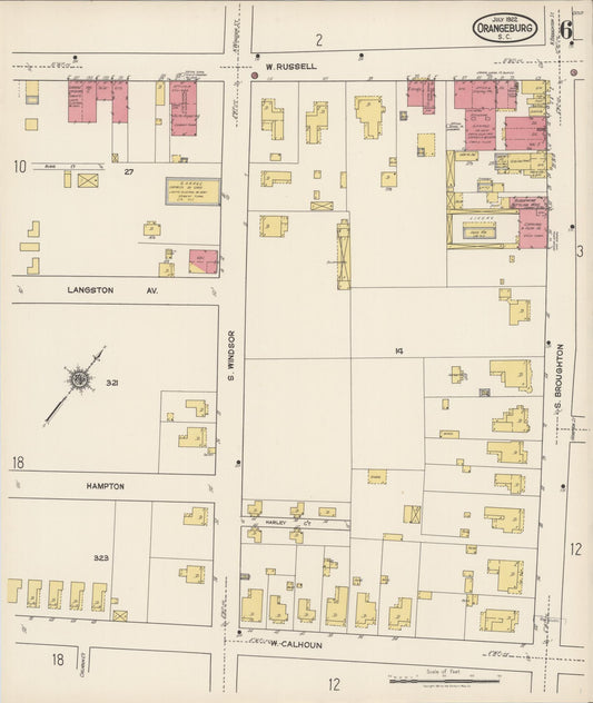 Sanborn Fire Insurance Map from Orangeburg, Orangeburg County, South Carolina (1922), Sheet #0006 - Historic Sanborn Fire Insurance Map Print, vintage old map wall art, antique decor, genealogy gift, South Carolina South Carolina map