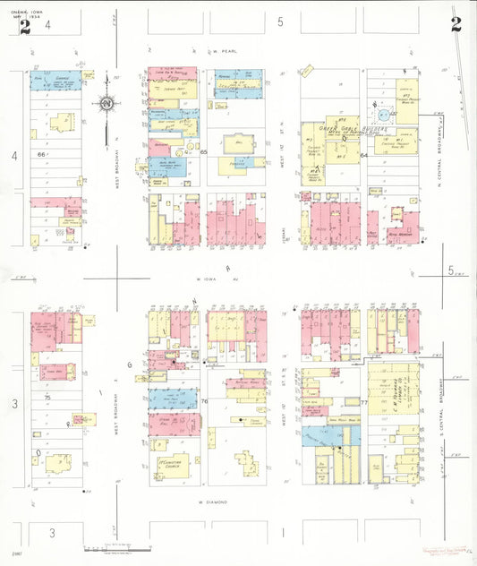 Sanborn Fire Insurance Map from Onawa, Monona County, Iowa (1934), Sheet #0002 - Historic Sanborn Fire Insurance Map Print, vintage old map wall art