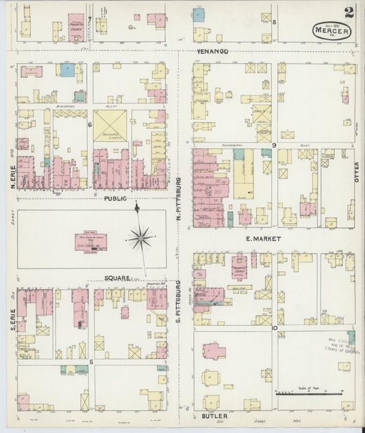 Sanborn Fire Insurance Map from Mercer, Mercer County, Pennsylvania (1891), Sheet #0002 - Historic Sanborn Fire Insurance Map Print, vintage old map wall art, antique decor, genealogy gift, Pennsylvania Pennsylvania map