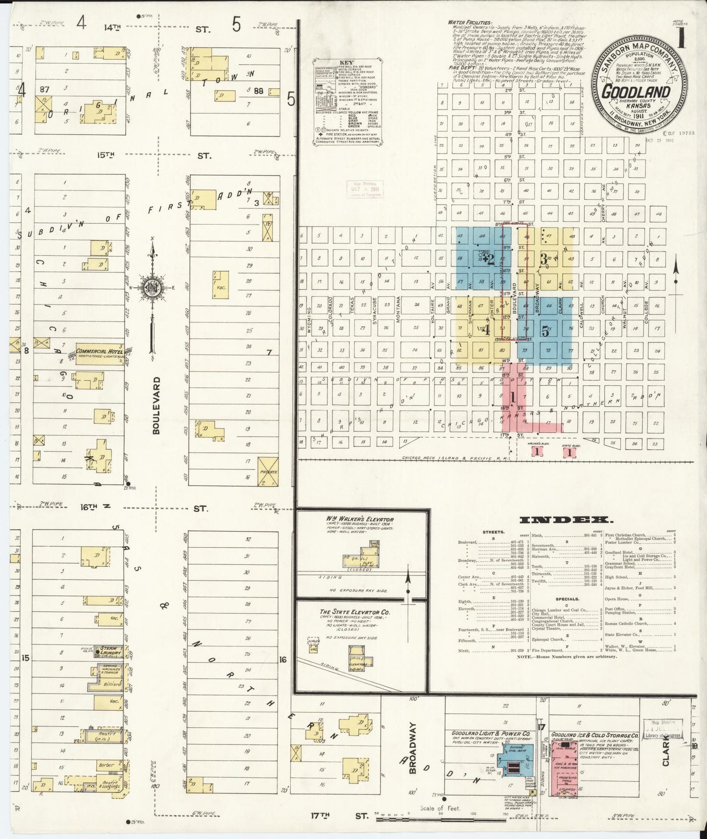 Sanborn Fire Insurance Map from Goodland, Sherman County, Kansas (1911), Sheet #0001 - Historic Sanborn Fire Insurance Map Print, vintage old map wall art, antique decor, genealogy gift, Kansas Kansas map