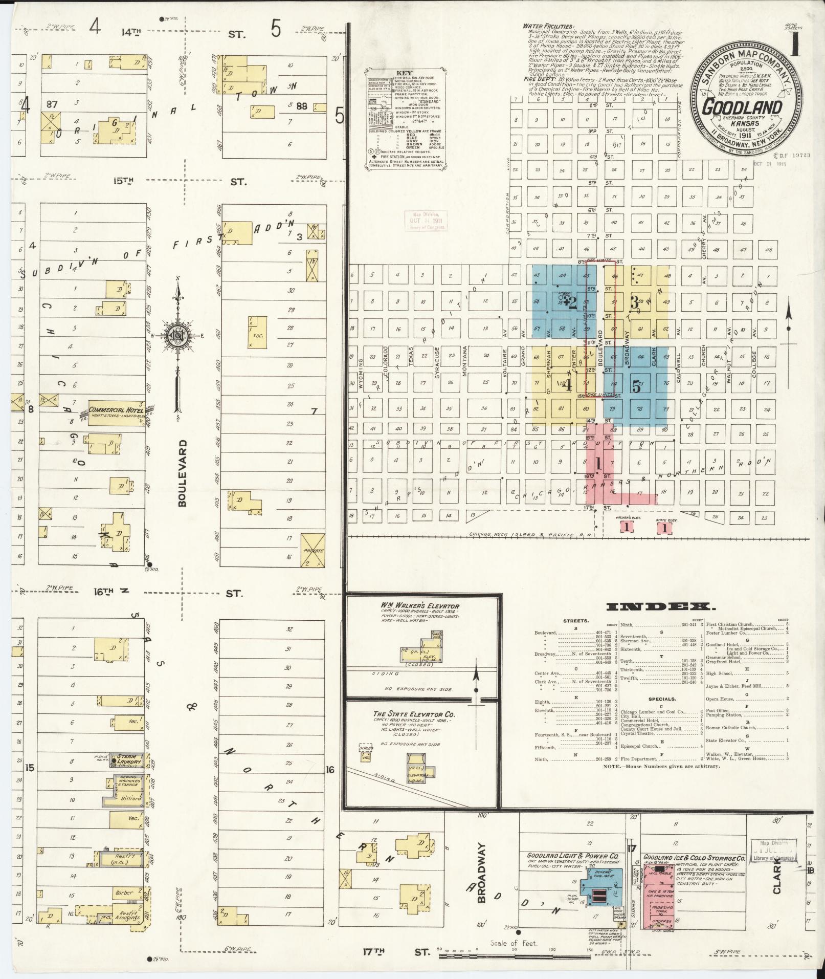 Sanborn Fire Insurance Map from Goodland, Sherman County, Kansas (1911), Sheet #0001 - Historic Sanborn Fire Insurance Map Print, vintage old map wall art, antique decor, genealogy gift, Kansas Kansas map
