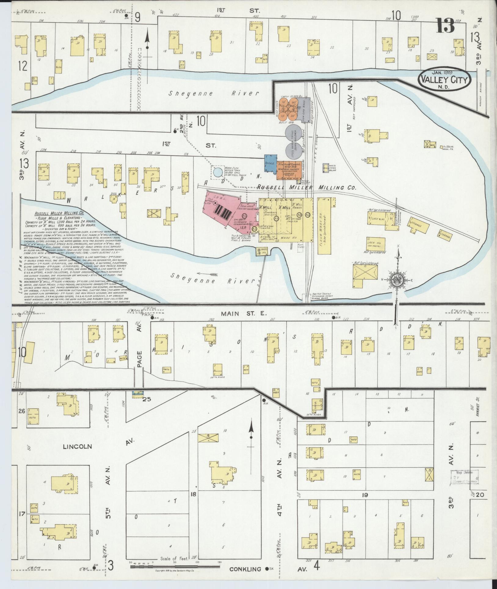 Sanborn Fire Insurance Map from Valley City, Barnes County, North Dakota (1919), Sheet #0013 - Complete Map Set gallery image, historic Sanborn map, vintage wall art, North Dakota North Dakota