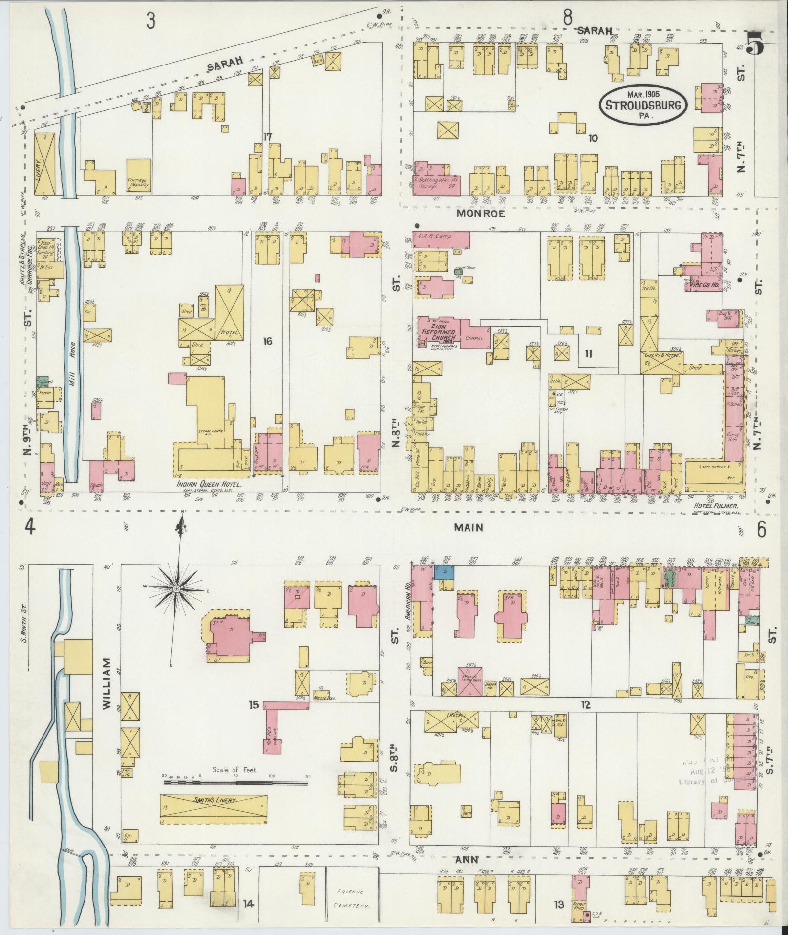 Sanborn Fire Insurance Map from Stroudsburg, Monroe County, Pennsylvania (1905), Sheet #0005 - Historic Sanborn Fire Insurance Map Print, vintage old map wall art, antique decor, genealogy gift, Pennsylvania Pennsylvania map