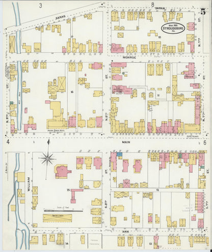 Sanborn Fire Insurance Map from Stroudsburg, Monroe County, Pennsylvania (1905), Sheet #0005 - Historic Sanborn Fire Insurance Map Print, vintage old map wall art, antique decor, genealogy gift, Pennsylvania Pennsylvania map