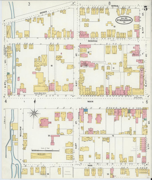 Sanborn Fire Insurance Map from Stroudsburg, Monroe County, Pennsylvania (1905), Sheet #0005 - Historic Sanborn Fire Insurance Map Print, vintage old map wall art, antique decor, genealogy gift, Pennsylvania Pennsylvania map