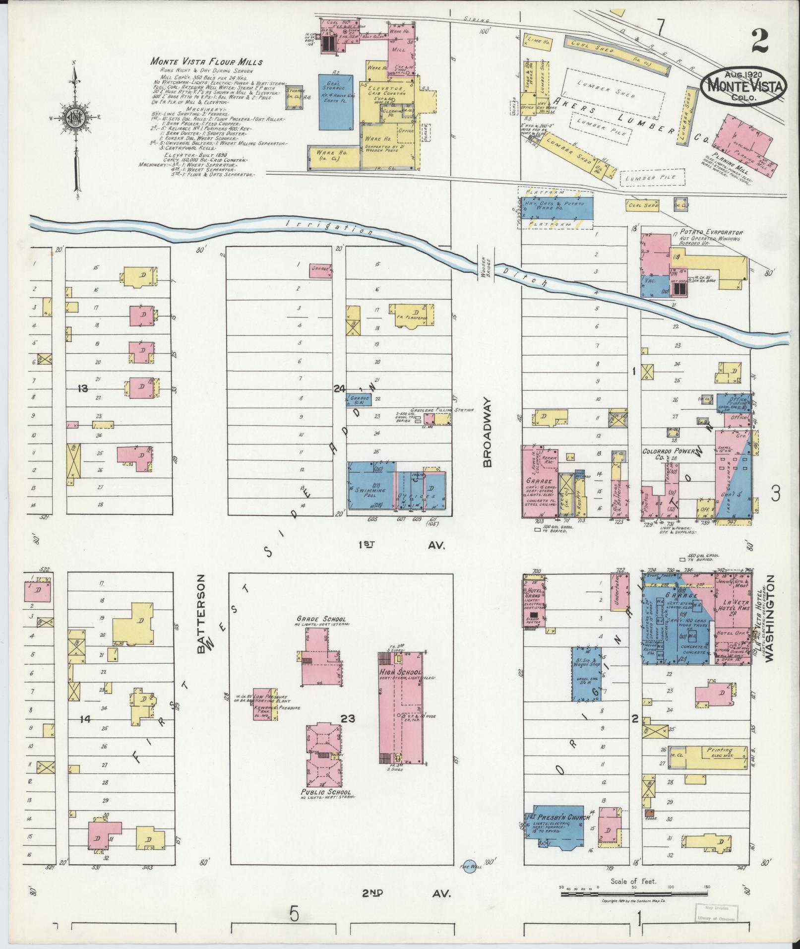 Sanborn Fire Insurance Map from Monte Vista, Rio Grande County, Colorado (1920), Sheet #0002 - Complete Map Set gallery image, historic Sanborn map, vintage wall art, Colorado Colorado