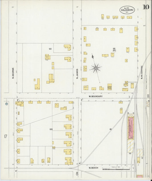 Sanborn Fire Insurance Map from Goldsboro, Wayne County, North Carolina (1901), Sheet #0010 - Historic Sanborn Fire Insurance Map Print, vintage old map wall art, antique decor, genealogy gift, North Carolina North Carolina map