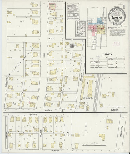 Sanborn Fire Insurance Map from Geneva, Adams County, Indiana (1914), Sheet #0001 - Historic Sanborn Fire Insurance Map Print, vintage old map wall art, antique decor, genealogy gift, Indiana Indiana map