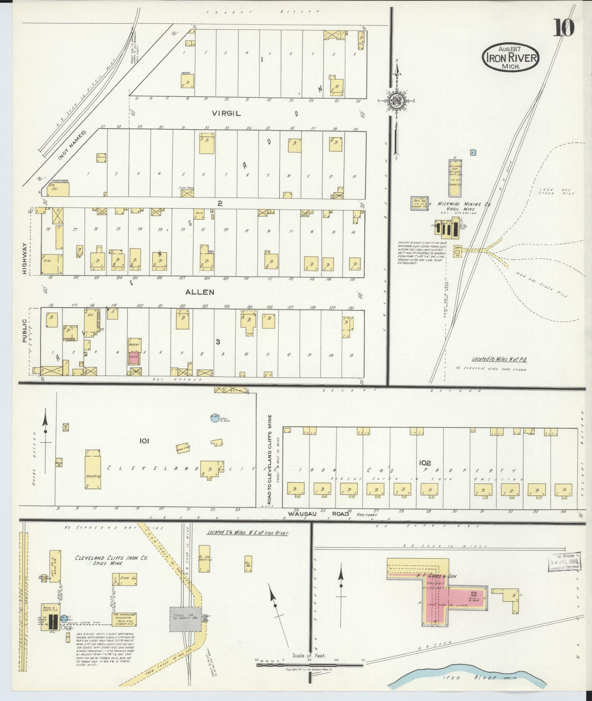 Sanborn Fire Insurance Map from Iron River, Iron County, Michigan (1917), Sheet #0010 - Historic Sanborn Fire Insurance Map Print, vintage old map wall art, antique decor, genealogy gift, Michigan Michigan map