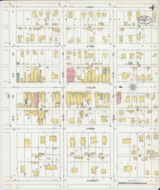 Sanborn Fire Insurance Map from Webb City, Jasper County, Missouri (1900), Sheet #0004 - Historic Sanborn Fire Insurance Map Print, vintage old map wall art, antique decor, genealogy gift, Missouri Missouri map