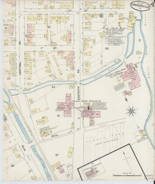 Sanborn Fire Insurance Map from Connersville, Fayette County, Indiana (1887), Sheet #0004 - Historic Sanborn Fire Insurance Map Print, vintage old map wall art, antique decor, genealogy gift, Indiana Indiana map