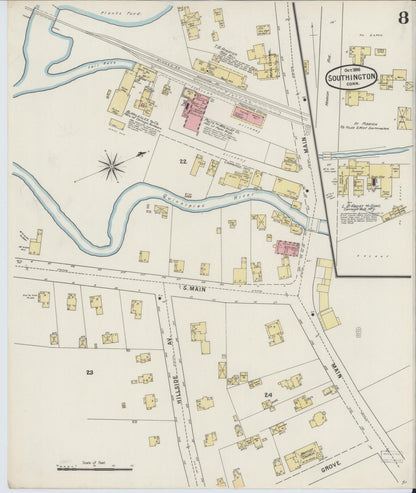 Sanborn Fire Insurance Map from Southington, Hartford County, Connecticut (1895), Sheet #0008 - Complete Map Set gallery image, historic Sanborn map, vintage wall art, Connecticut Connecticut