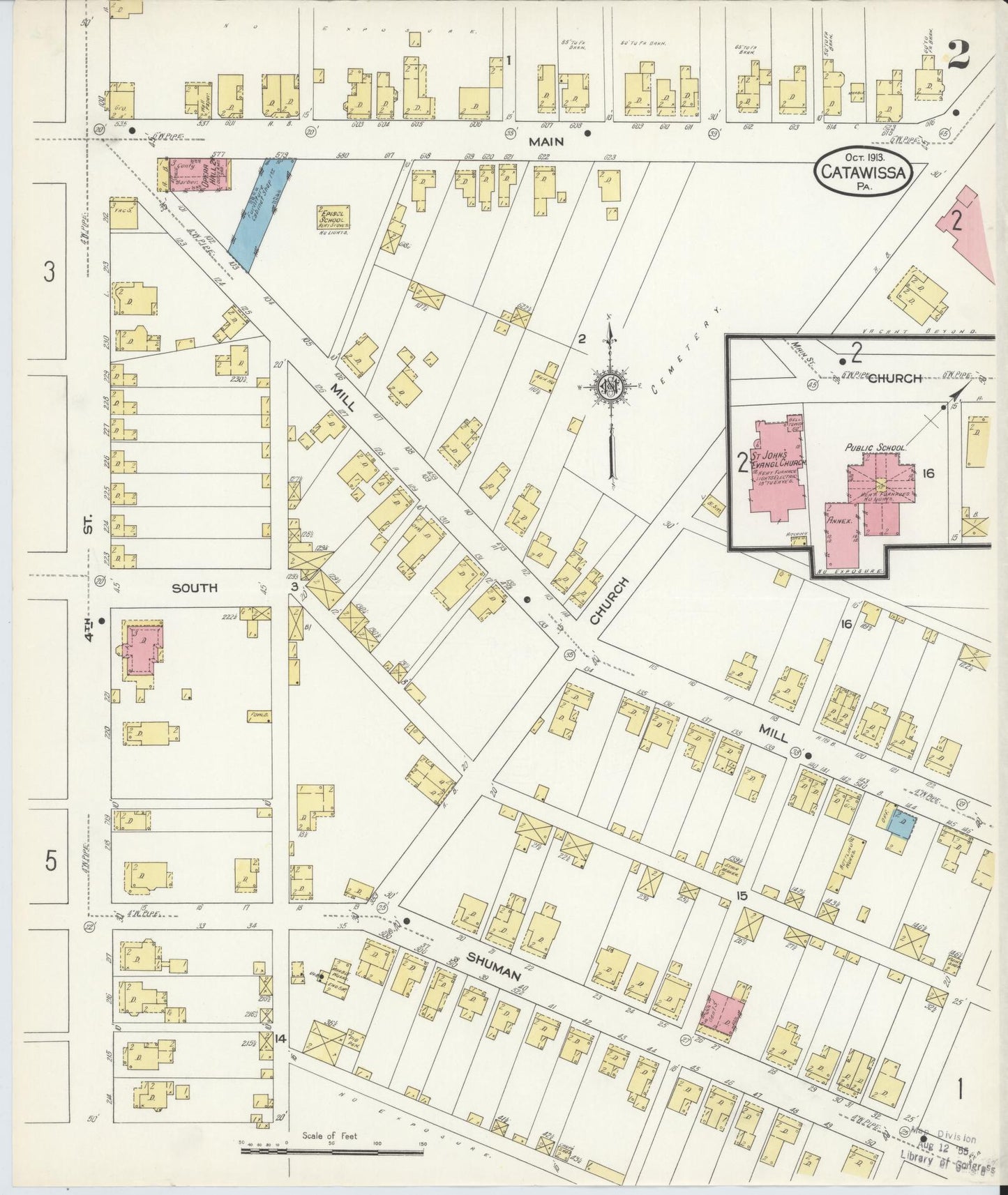 Sanborn Fire Insurance Map from Catawissa, Columbia County, Pennsylvania (1913), Sheet #0002 - Historic Sanborn Fire Insurance Map Print, vintage old map wall art, antique decor, genealogy gift, Pennsylvania Pennsylvania map