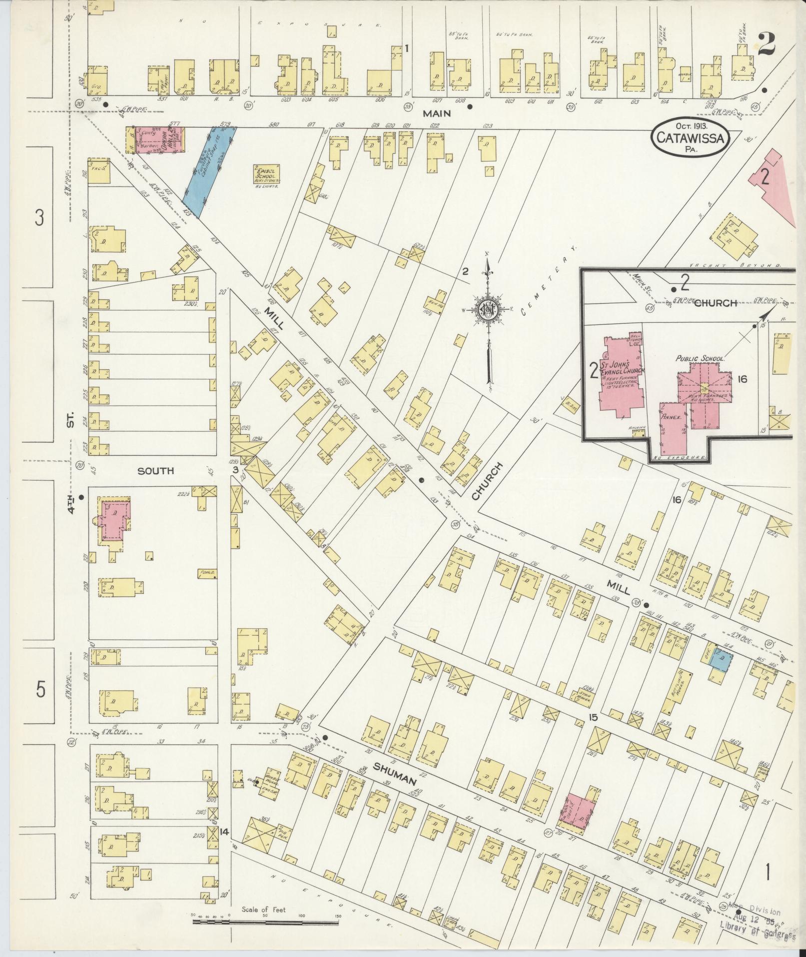 Sanborn Fire Insurance Map from Catawissa, Columbia County, Pennsylvania (1913), Sheet #0002 - Historic Sanborn Fire Insurance Map Print, vintage old map wall art, antique decor, genealogy gift, Pennsylvania Pennsylvania map