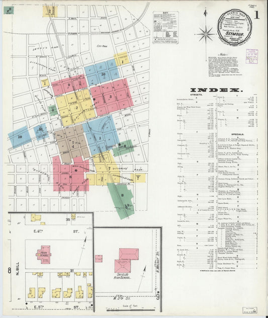 Sanborn Fire Insurance Map from Seymour, Jackson County, Indiana (1901), Sheet #0001 - Complete Map Set gallery image, historic Sanborn map, vintage wall art, Indiana Indiana