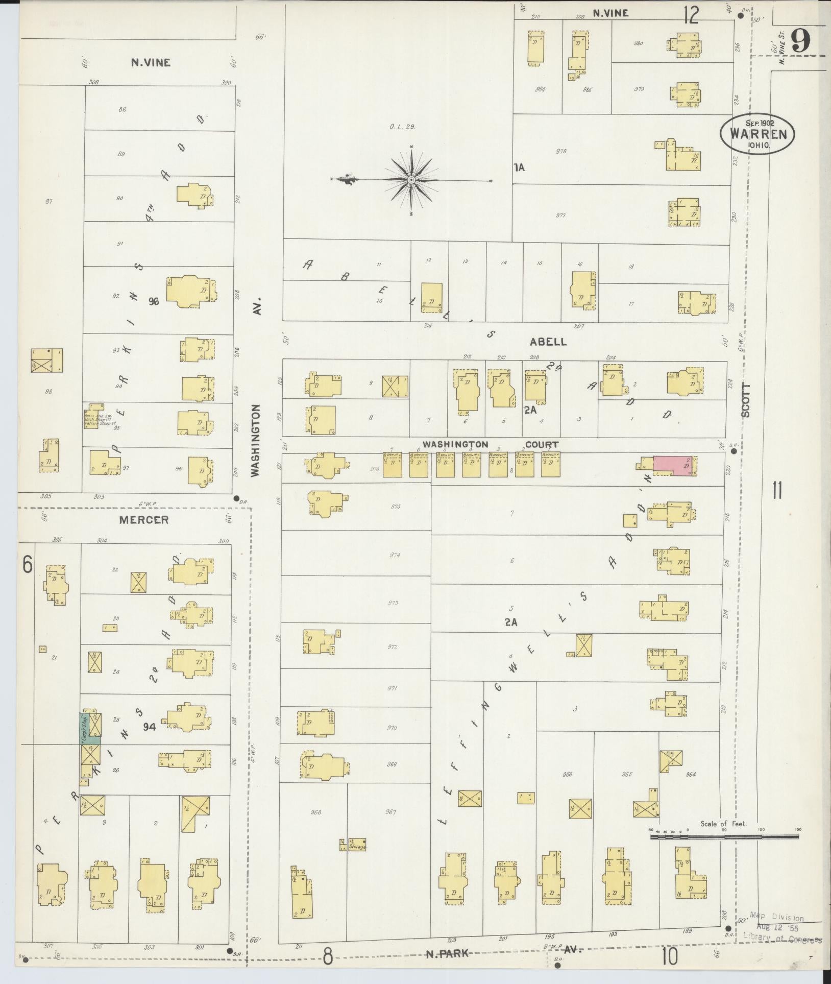 Sanborn Fire Insurance Map from Warren, Trumbull County, Ohio (1902), Sheet #0009 - Historic Sanborn Fire Insurance Map Print, vintage old map wall art, antique decor, genealogy gift, Ohio Ohio map