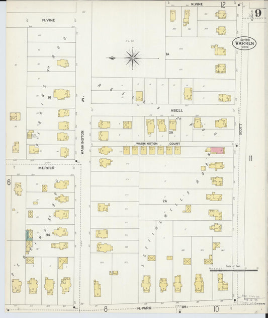 Sanborn Fire Insurance Map from Warren, Trumbull County, Ohio (1902), Sheet #0009 - Historic Sanborn Fire Insurance Map Print, vintage old map wall art, antique decor, genealogy gift, Ohio Ohio map