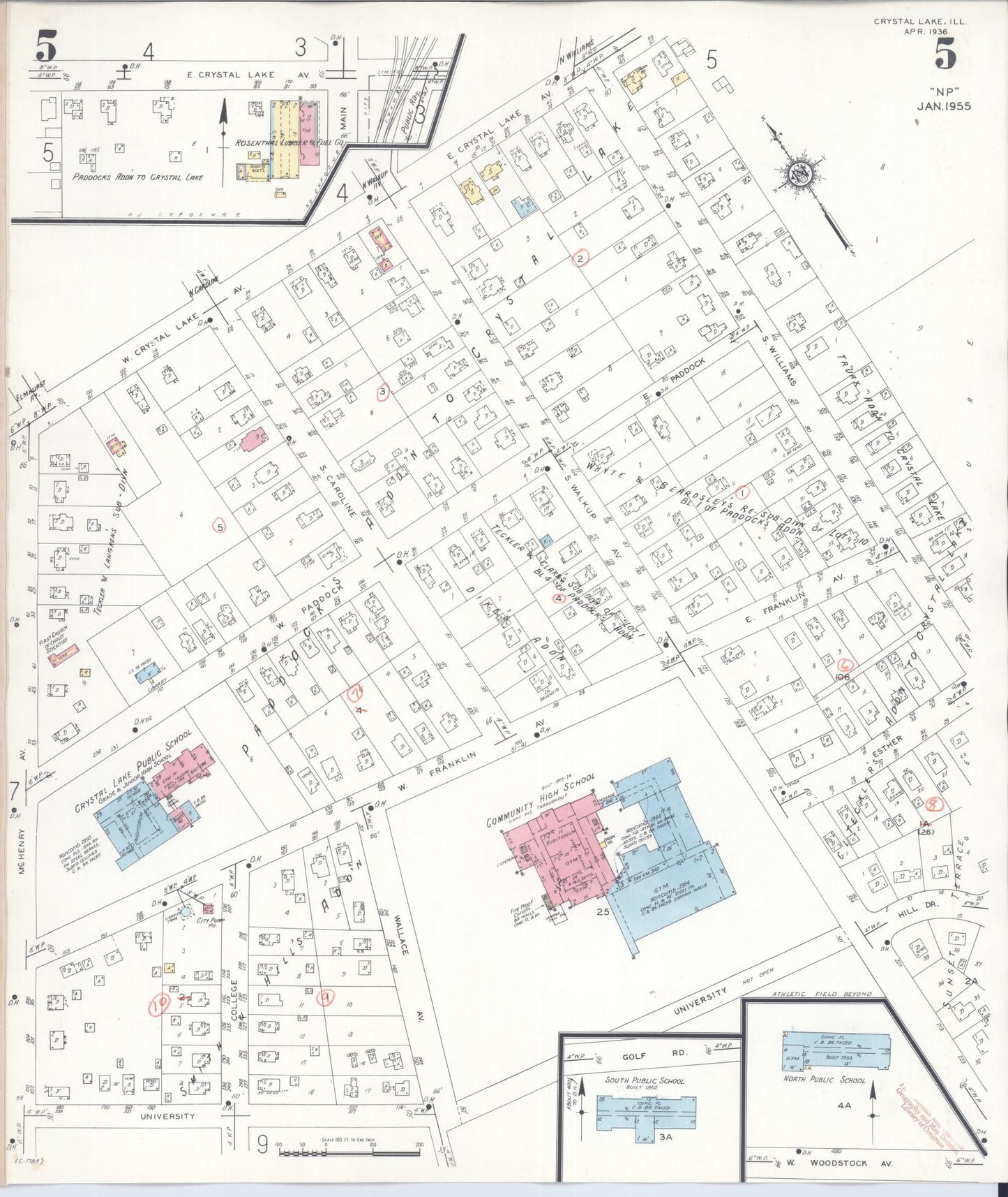 Sanborn Fire Insurance Map from Crystal Lake, McHenry County, Illinois (1955), Sheet #0005 - Historic Sanborn Fire Insurance Map Print, vintage old map wall art, antique decor, genealogy gift, Illinois Illinois map