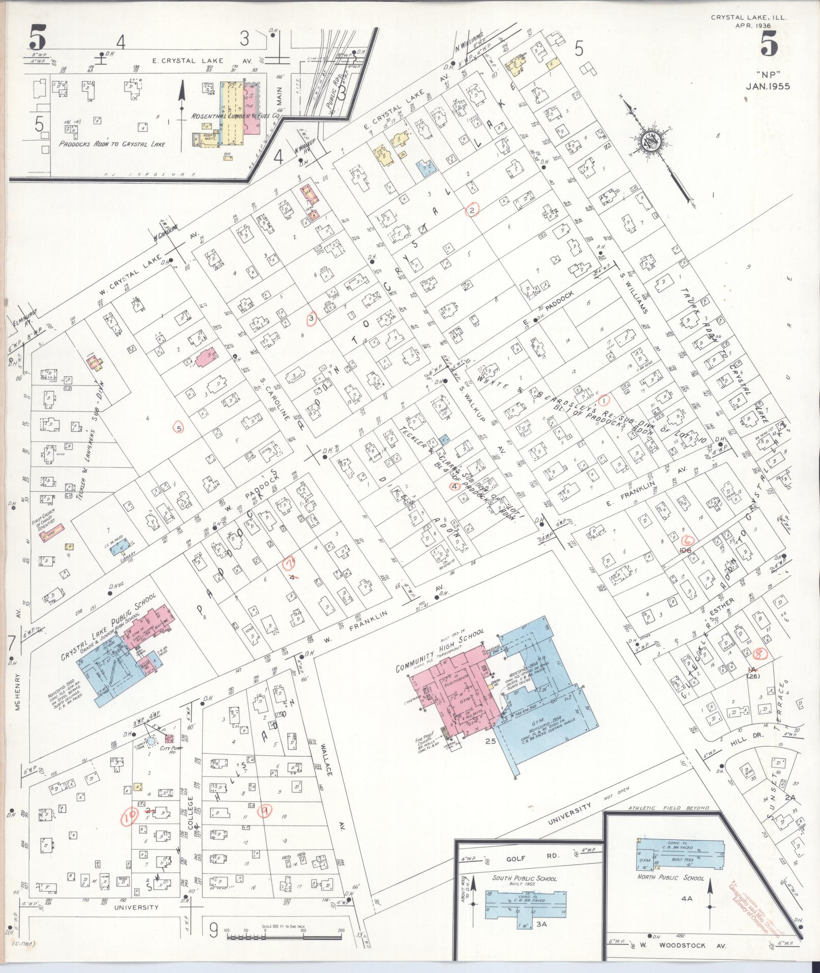 Sanborn Fire Insurance Map from Crystal Lake, McHenry County, Illinois (1955), Sheet #0005 - Historic Sanborn Fire Insurance Map Print, vintage old map wall art, antique decor, genealogy gift, Illinois Illinois map