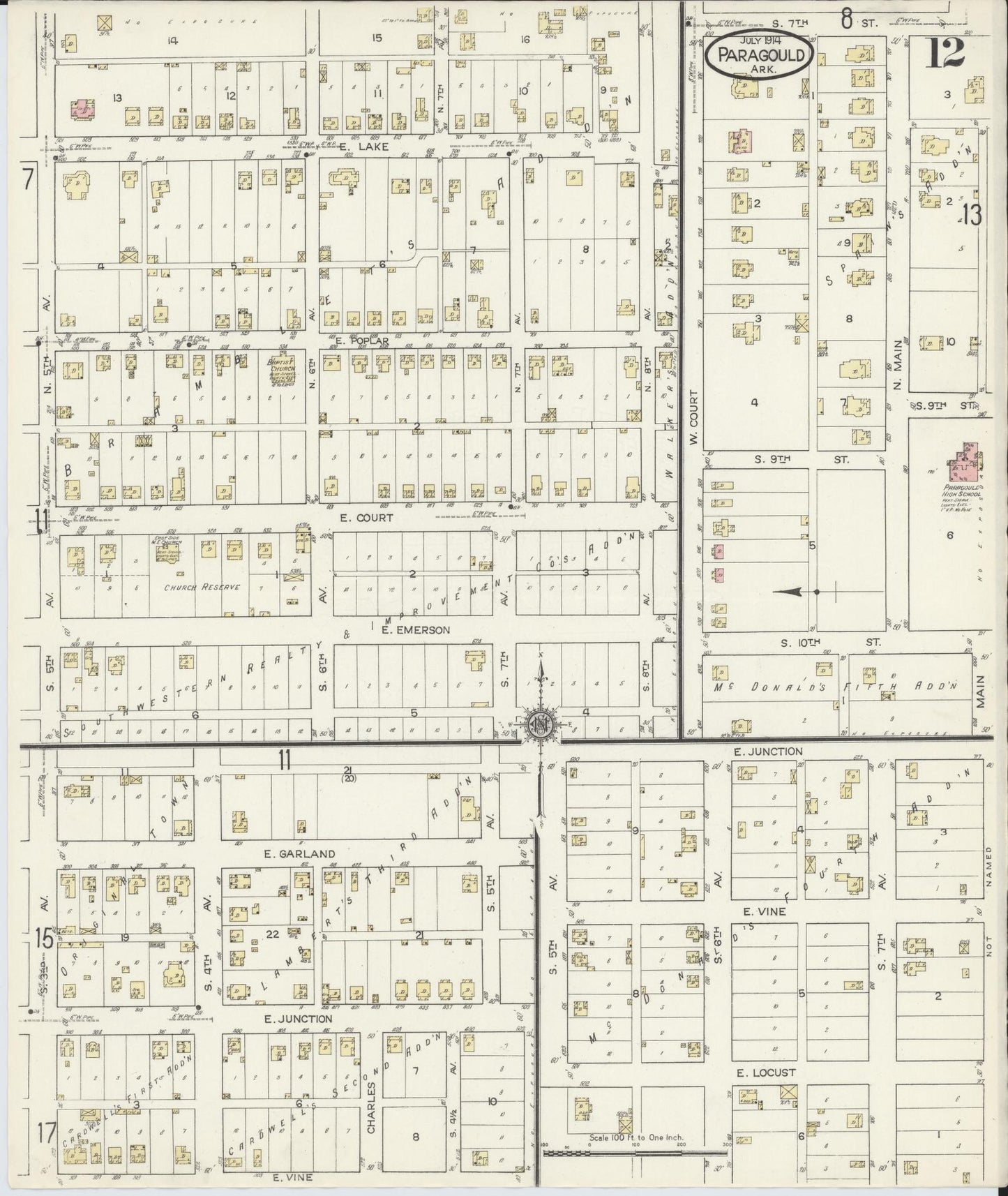 Sanborn Fire Insurance Map from Paragould, Greene County, Arkansas (1914), Sheet #0012 - Complete Map Set gallery image, historic Sanborn map, vintage wall art, Arkansas Arkansas
