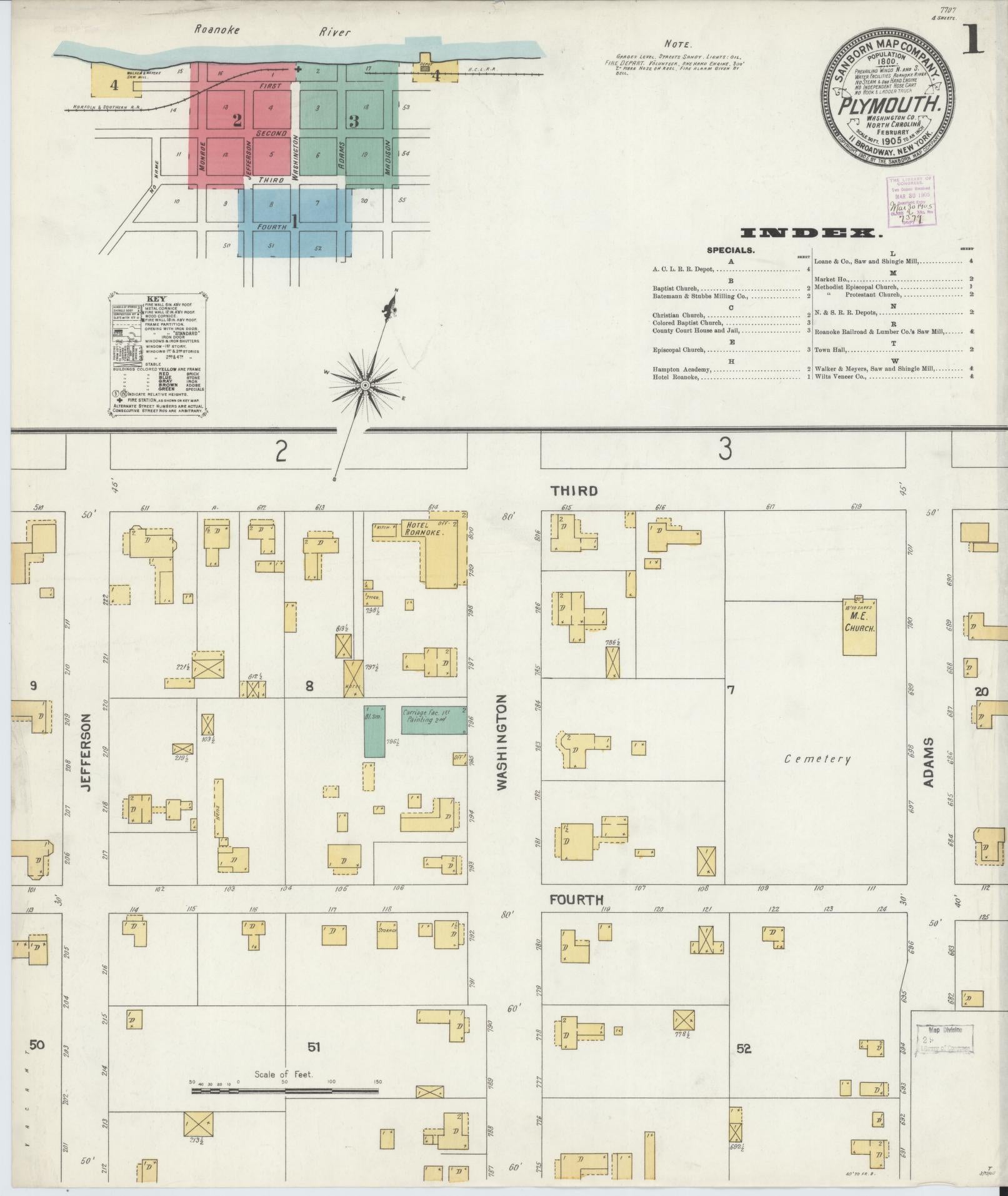 Sanborn Fire Insurance Map from Plymouth, Washington County, North Carolina. (1905) – Historic Sanborn Fire Insurance Map Print