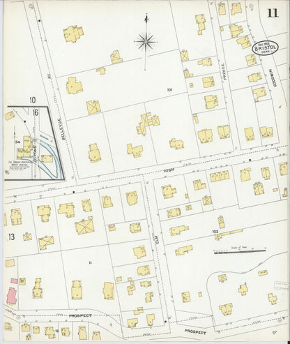 Sanborn Fire Insurance Map from Bristol, Hartford County, Connecticut (1905), Sheet #0011 - Complete Map Set gallery image, historic Sanborn map, vintage wall art, Connecticut Connecticut