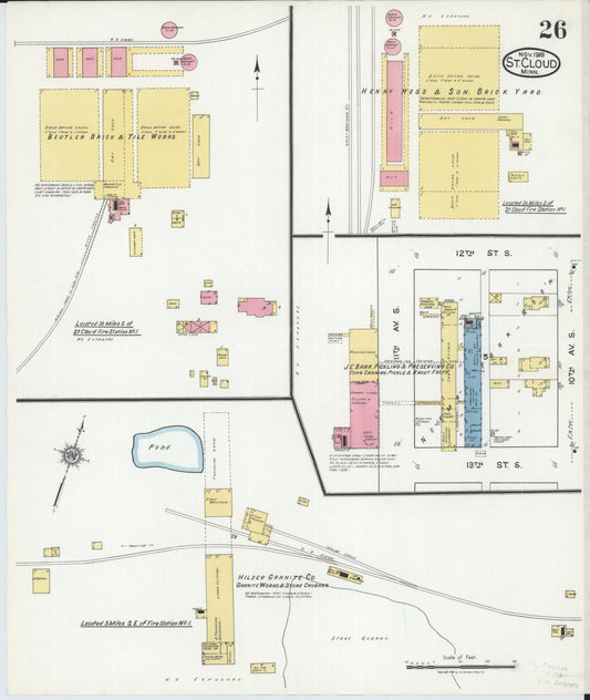 Sanborn Fire Insurance Map from Saint Cloud, Stearns, Benton, and Sherburne Counties, Minnesota (1919), Sheet #0026 - Historic Sanborn Fire Insurance Map Print, vintage old map wall art, antique decor, genealogy gift, Minnesota Minnesota map