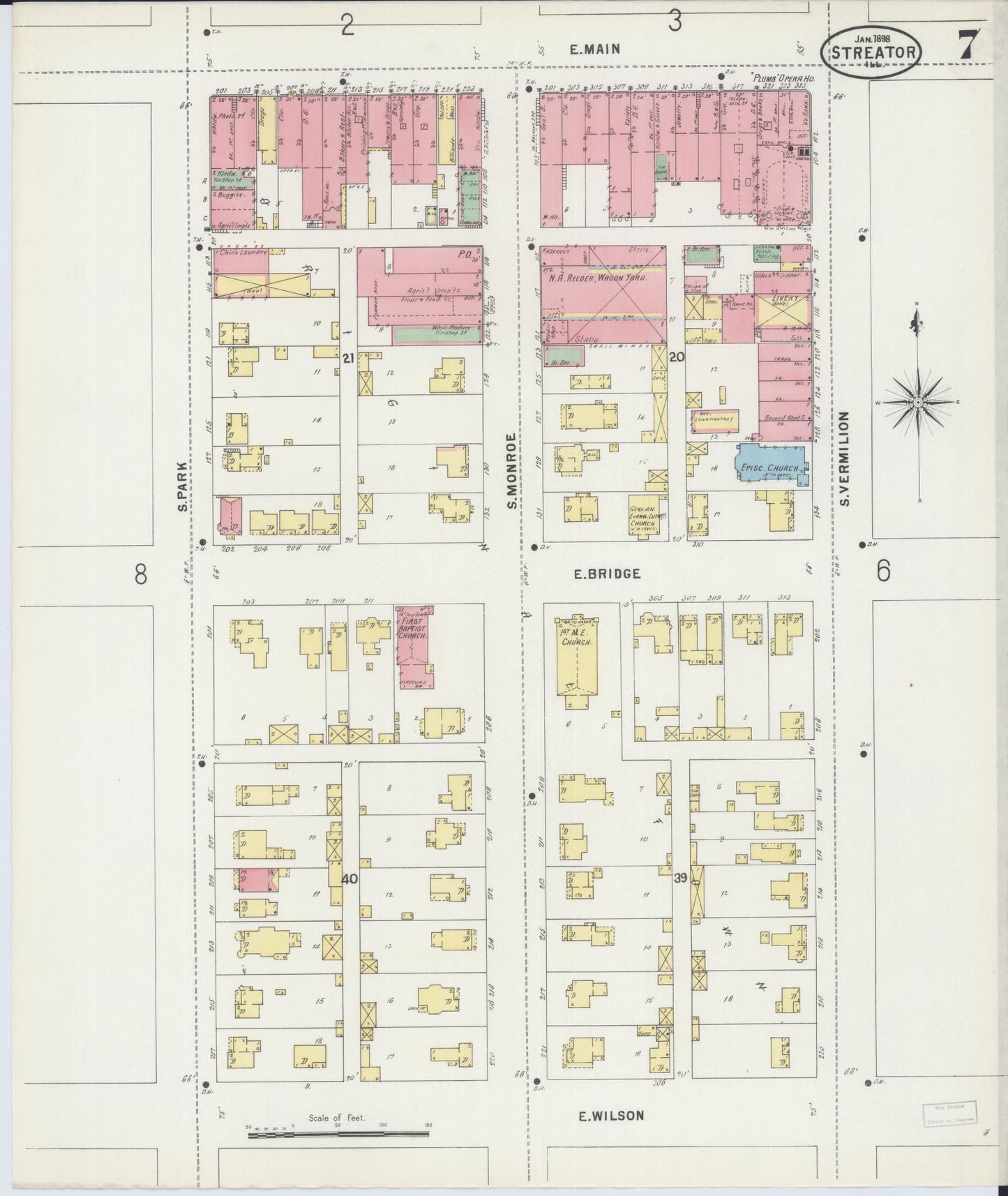 Sanborn Fire Insurance Map from Streator, La Salle County, Illinois (1898), Sheet #0007 - Complete Map Set gallery image, historic Sanborn map, vintage wall art, Illinois Illinois