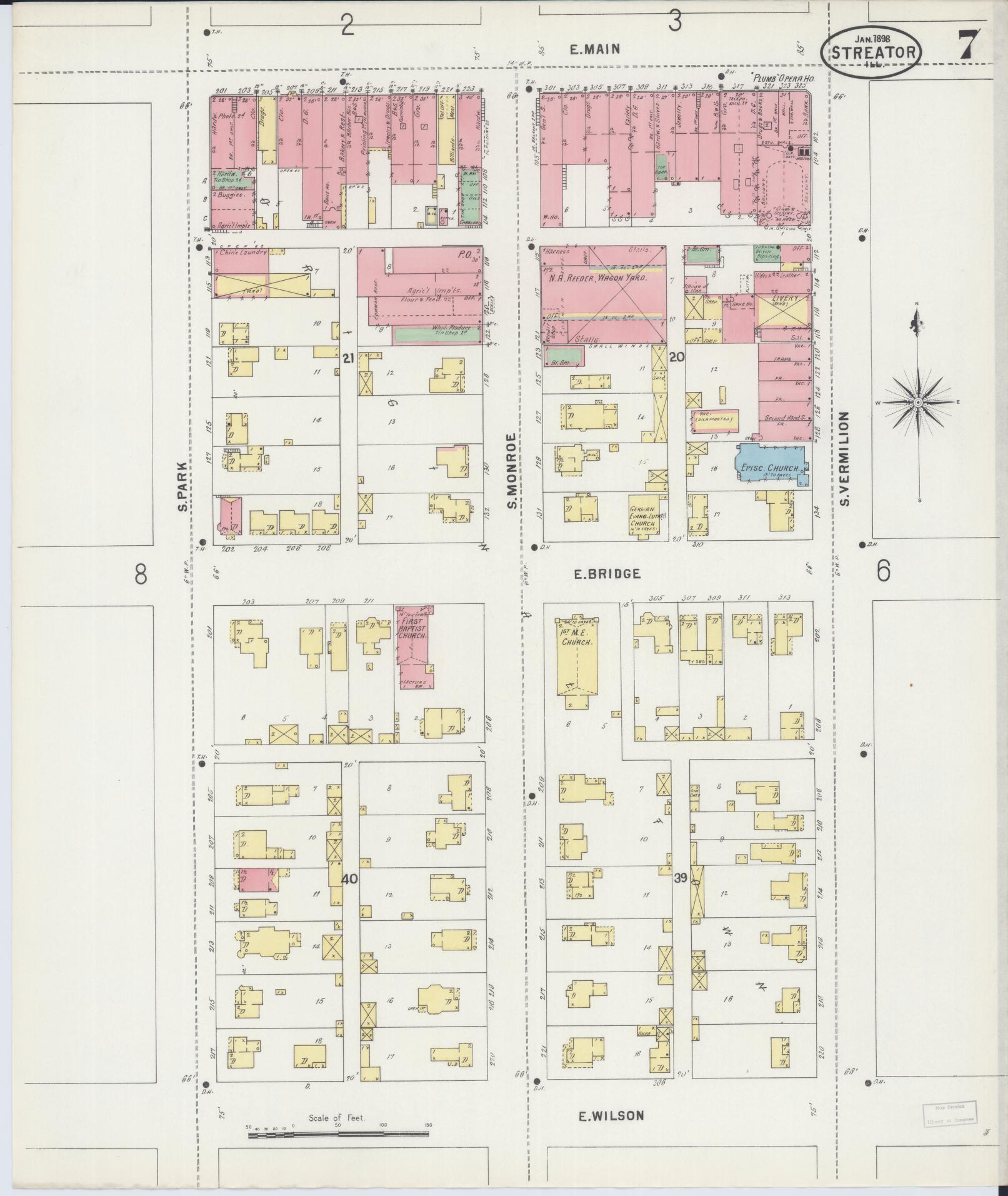 Sanborn Fire Insurance Map from Streator, La Salle County, Illinois (1898), Sheet #0007 - Complete Map Set gallery image, historic Sanborn map, vintage wall art, Illinois Illinois
